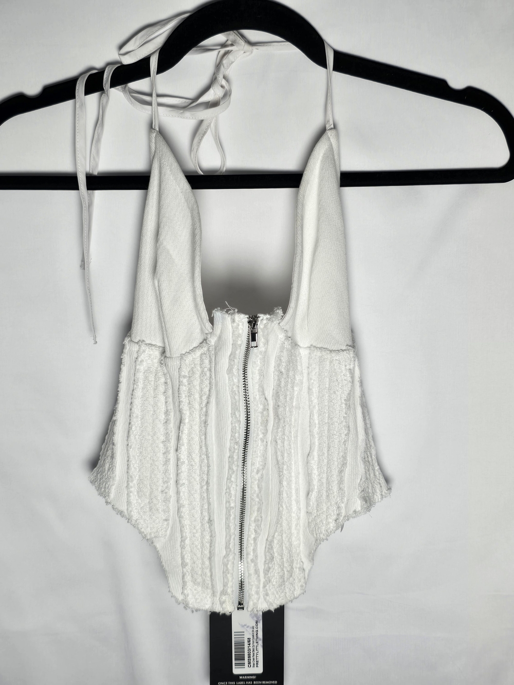 NWT Pretty Little Thing White Textured Halter Zip-Front Crop Corset Top, Sz 2 - Picture 2 of 7